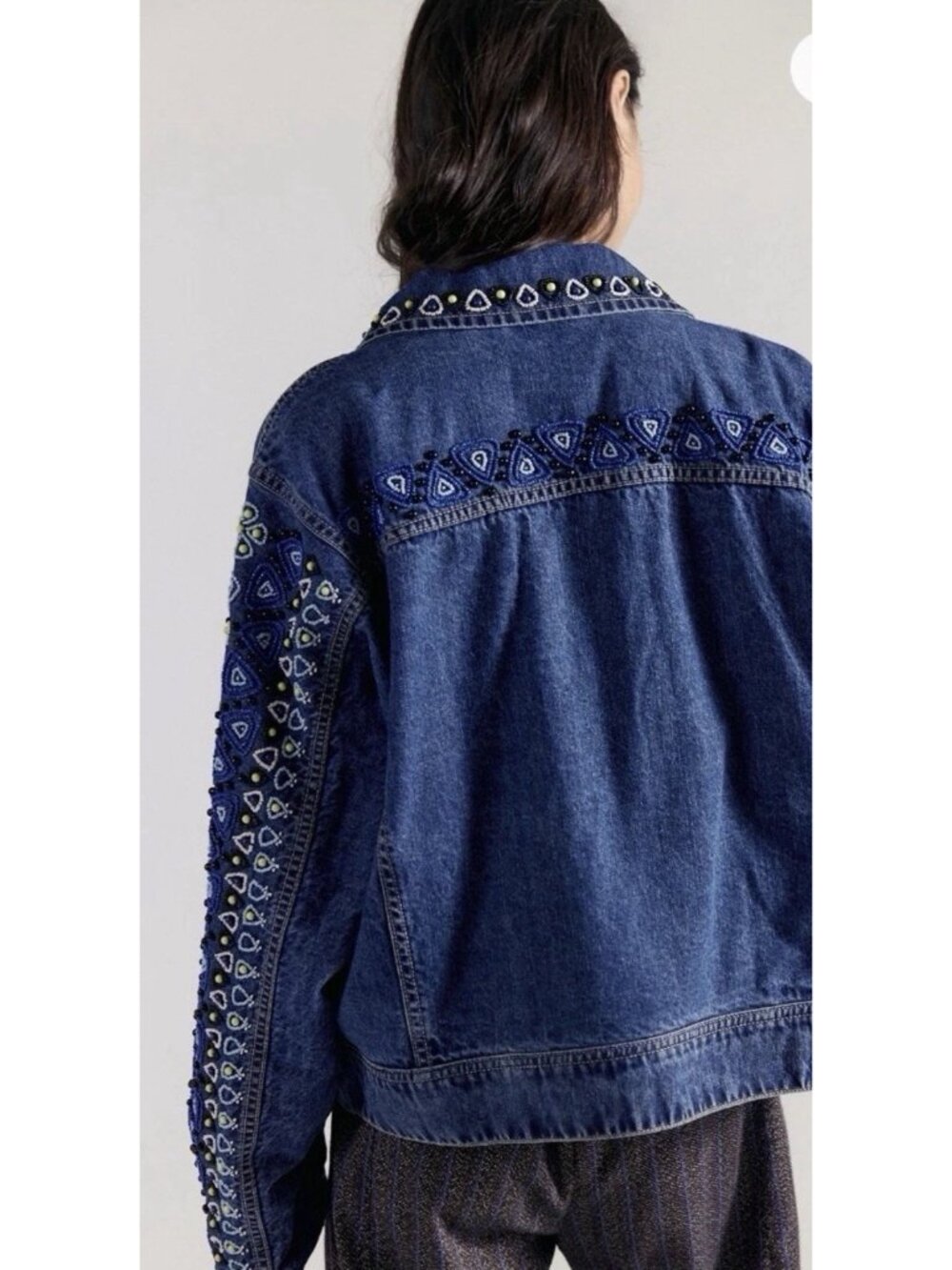 Free People We The Free Suzy Beaded Denim Jacket NWT SIze S MSRP $348 - Picture 3 of 11